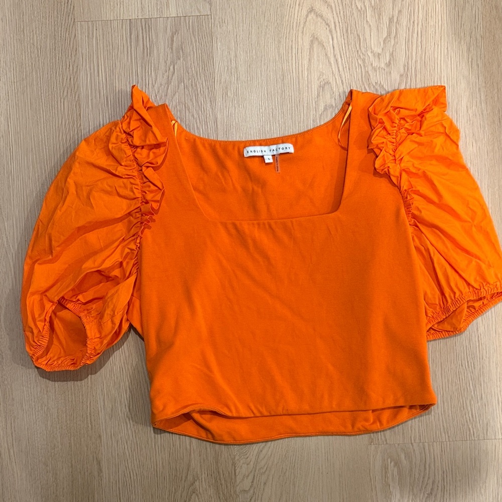 Orange Puff Sleeve Top